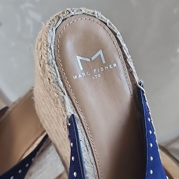 Mark Fisher Ltd Dark Navy 'Angelina' Blue Suede Espadrille Wedge 7.5 Silver Stud - Picture 4 of 10